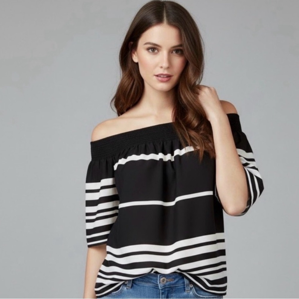 INC Elegant Off-Shoulder Striped Blouse